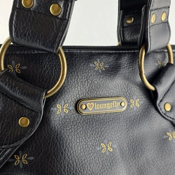 Loungefly Women's Sugar Skull Day of the Dead Large Black Faux Leather Bag Pink - Picture 5 of 16